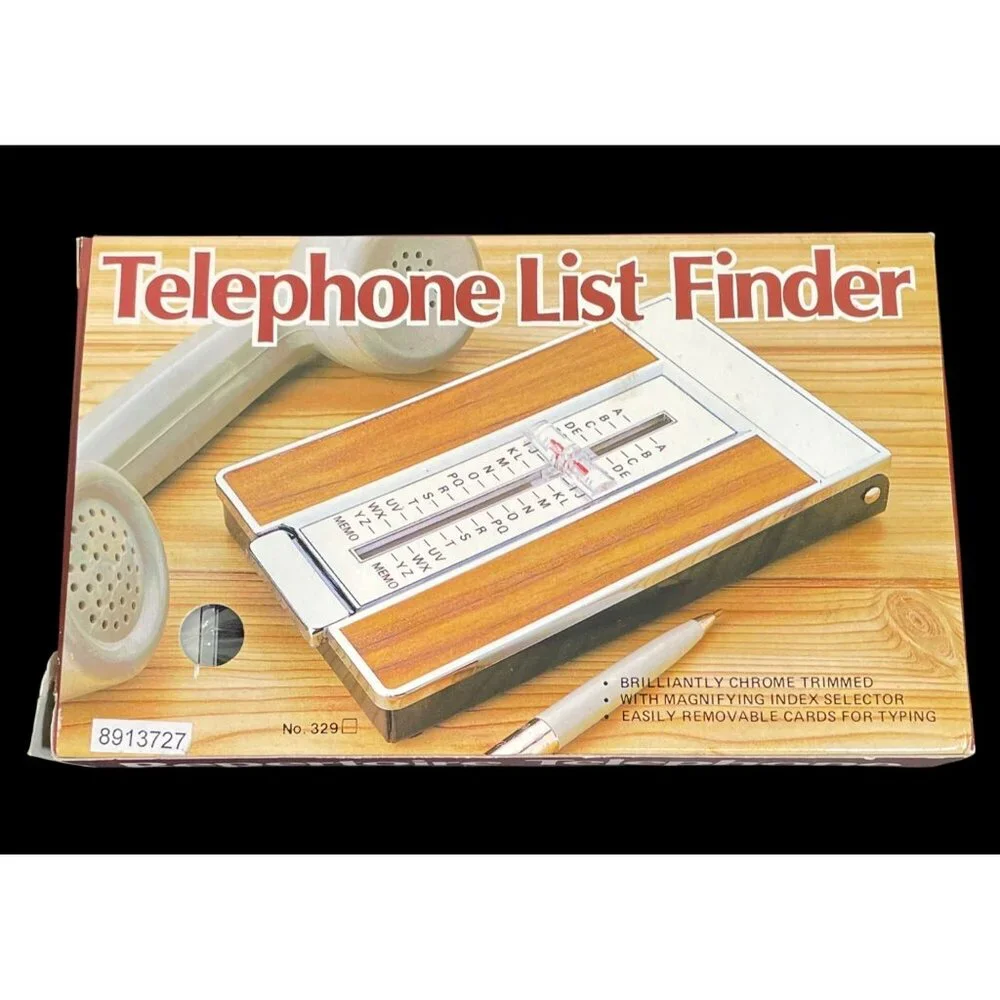 Vintage Telephone List Finder With Chrome Trimmed Design & Woodgrain Look